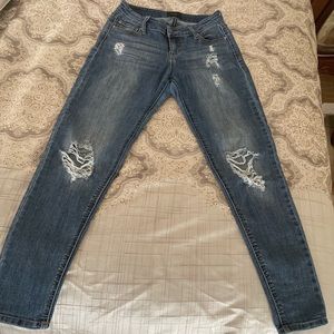 Distressed celebrity pink denim
